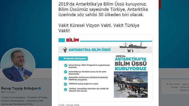 Erdoğandan bilim üssü paylaşımı: Türkiye, Antarktika üzerinde söz sahibi 30 ülkeden biri olacak Erdoğandan bilim üssü paylaşımı: Türkiye, Antarktika üzerinde söz sahibi 30 ülkeden biri olacak